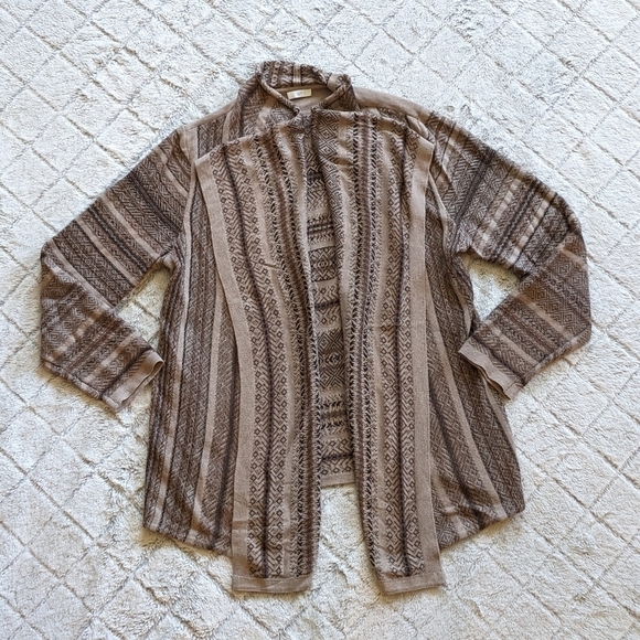 J. Jill Brown Fair Isle Open Front Cardigan Women’s Medium Stripe - Picture 1 of 3